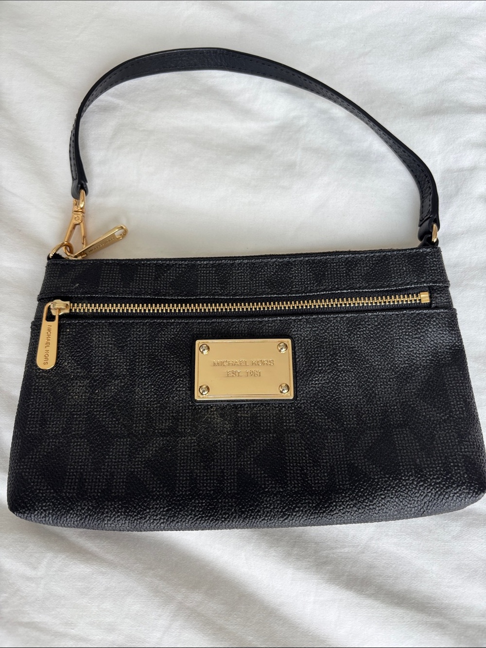 Michael Kors Black Logo Wristlet with Gold Plaque NWOT